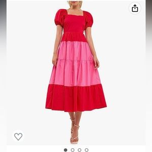English Factory Color Block Puff Sleeve Midi Dress Extra Small